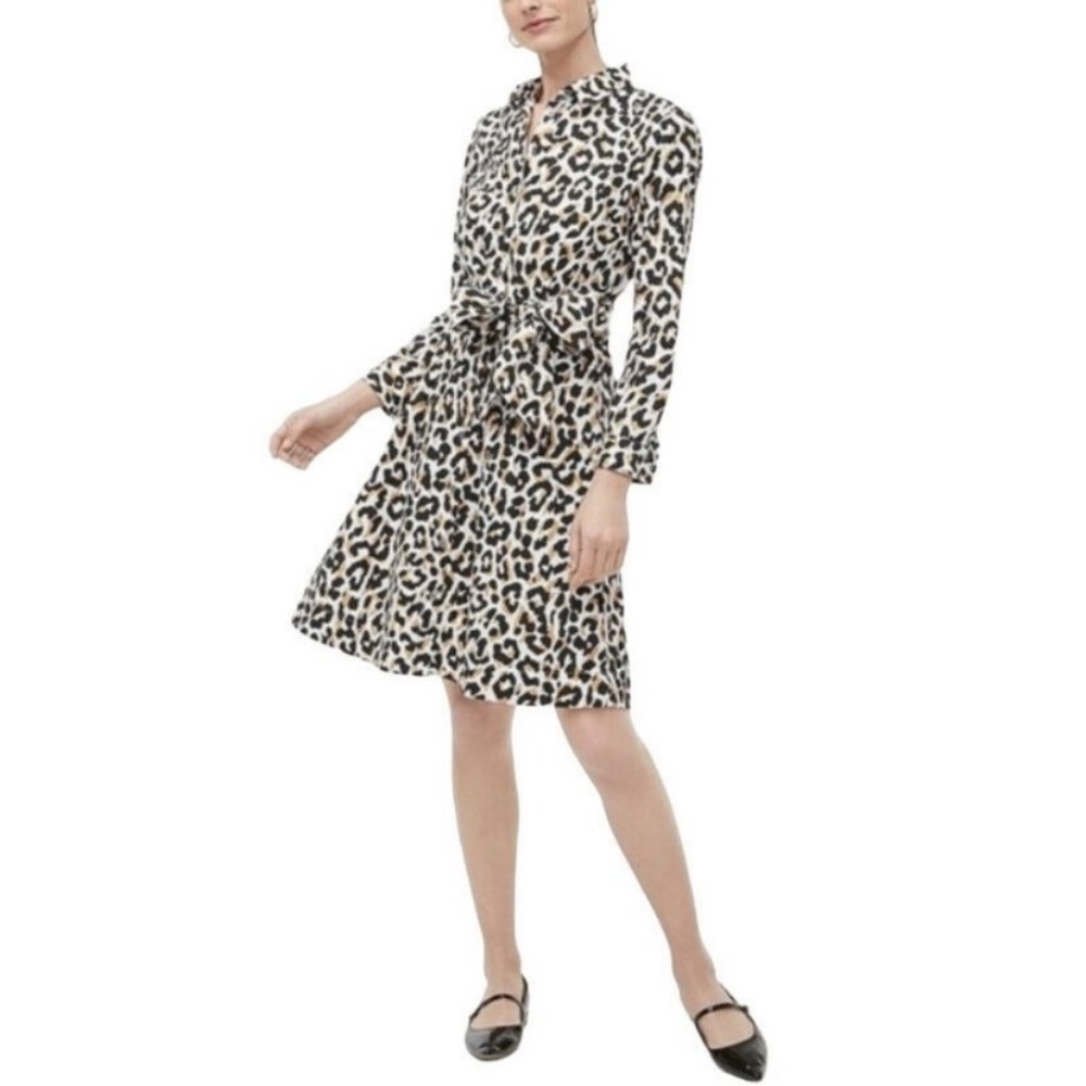 J Crew Leopard Cotton Poplin Shirt Dress Size 8